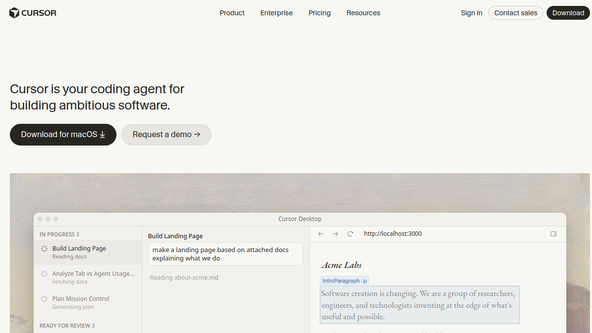 Cursor website overview