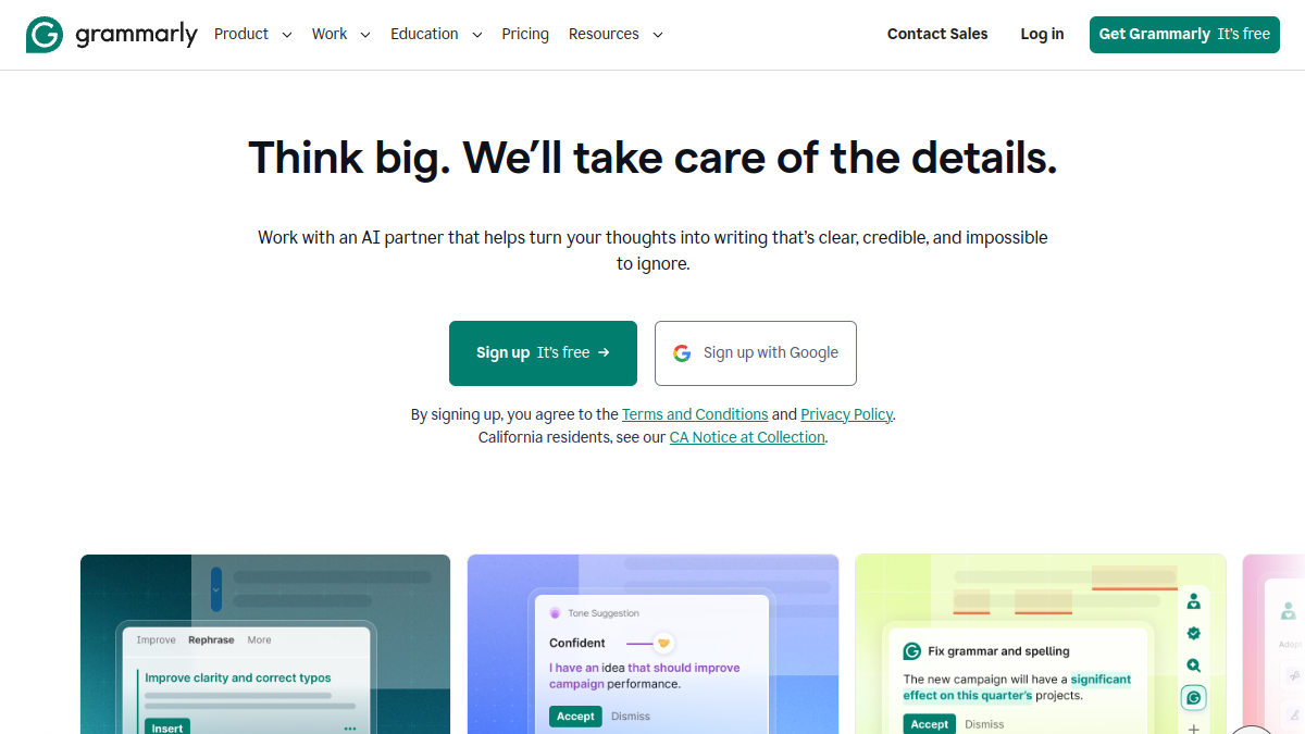 Grammarly website overview