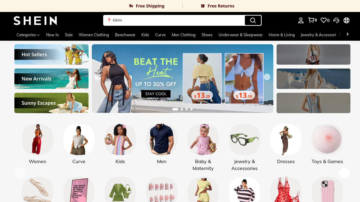 Shein website overview