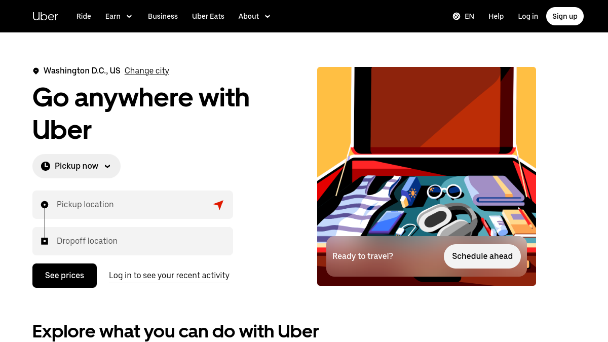 Uber website overview