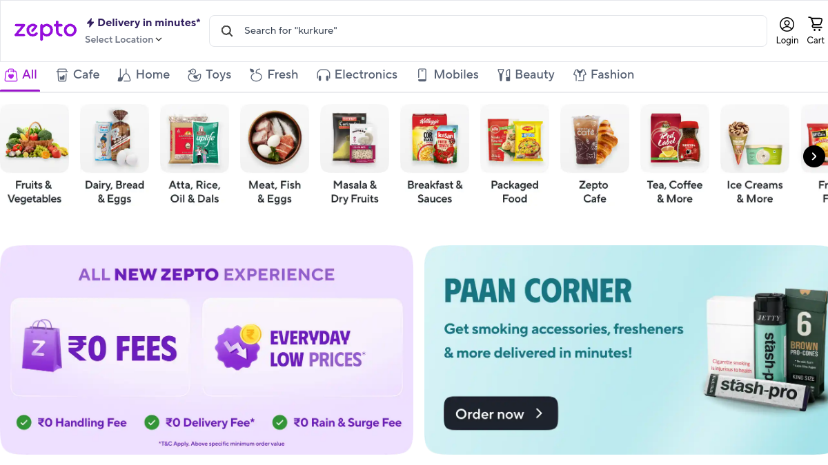 Zepto website overview